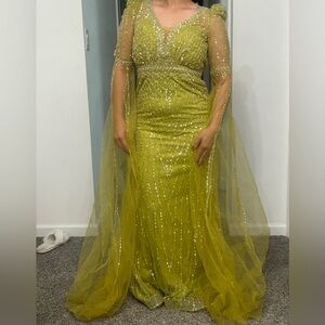 Elegant Yellow Gown with Beaded Details